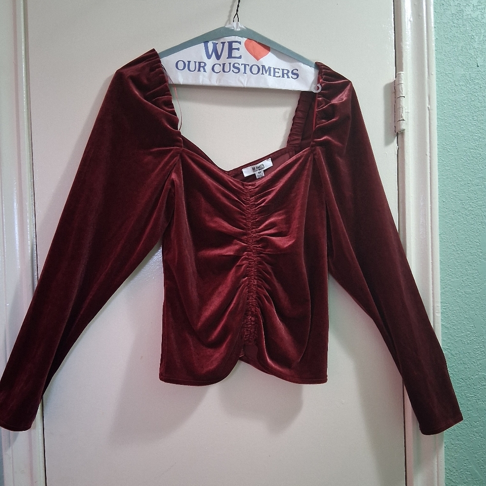 Velvet Long Sleeve Top in Rich Burgundy